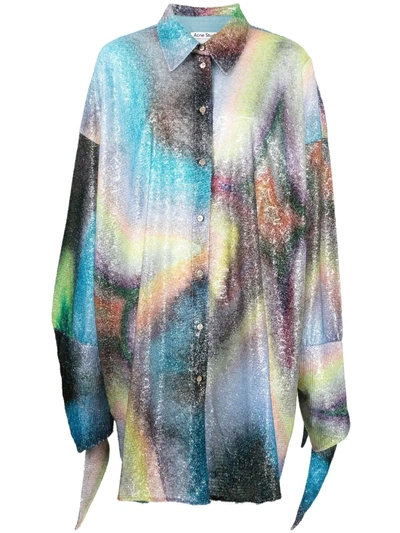 Acne Studios Abstract-print Long-sleeve Shirt In Blue