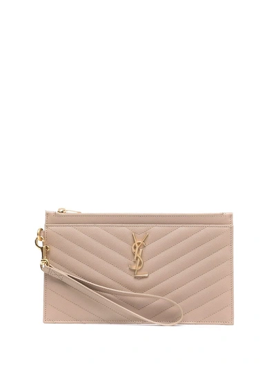 Saint Laurent Monogram Clutch Bag In Neutrals