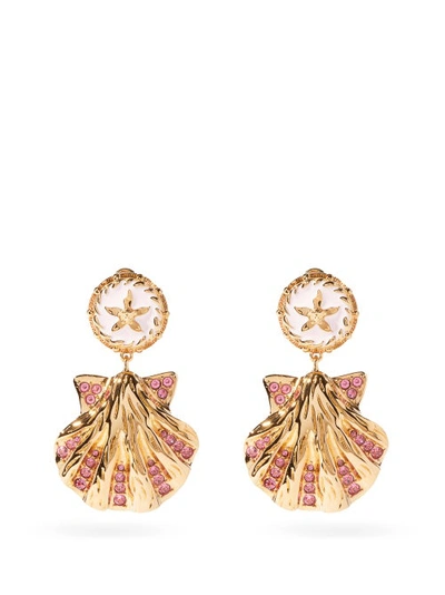 Versace Trésor De La Mer Gold-tone, Enamel And Crystal Earrings In Pink
