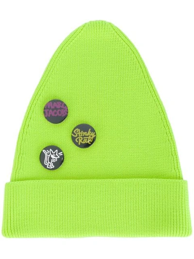 Marc Jacobs Button Badge Beanie In Fluo Yellow