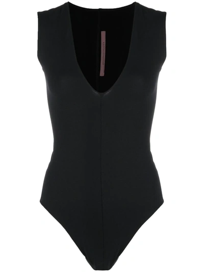 Rick Owens Fitted V-neck Bodysuit In Black