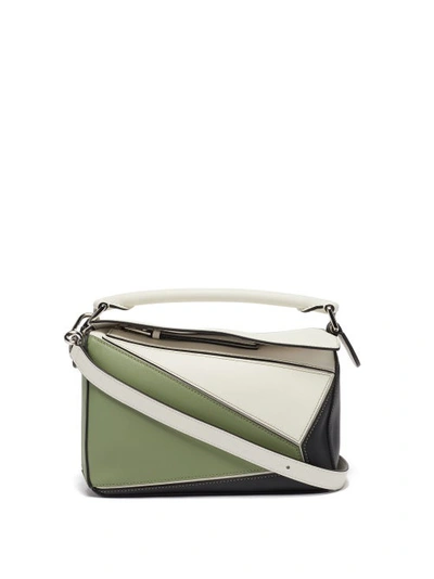 Loewe Puzzle Mini Panelled Leather Cross-body Bag In White And Black