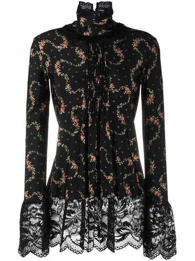 Rabanne Lace-trimmed Floral Top In Black
