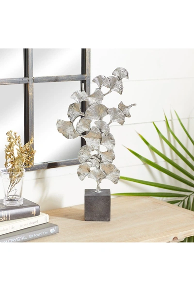 Willow Row Silver Polystone Floral Sculpture With Black Block Base