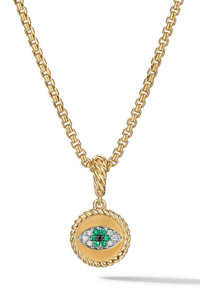 David Yurman Evil Eye Amulet In 18k Yellow Gold With Pave Emeralds And Diamonds