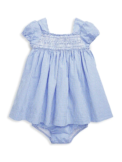 Ralph Lauren Baby Girl's Seersucker Gingham Smock Dress In Blue