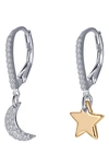 Lafonn Moon & Star Mismatched Drop Earrings In Clear/ Silver/ Gold