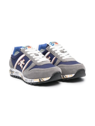 Premiata Kids' Logo Patch Low-top Trainers In Blue