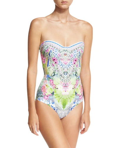 Camilla Bandeau Embellished One-piece Swimsuit In Multi