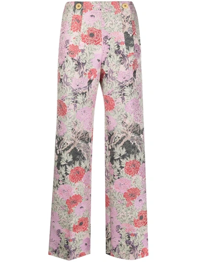 Patou Floral-jacquard Straight Trousers In Pink