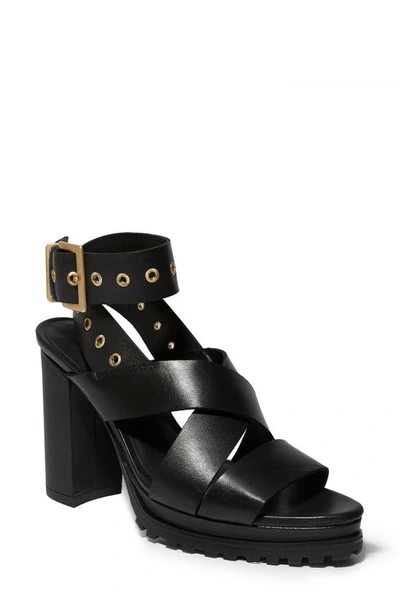 Allsaints Women's Sienna Pointed Toe Black Leather High Heel Sandals