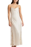 Rya Collection Darling Lace-inset Satin Gown In Champagne