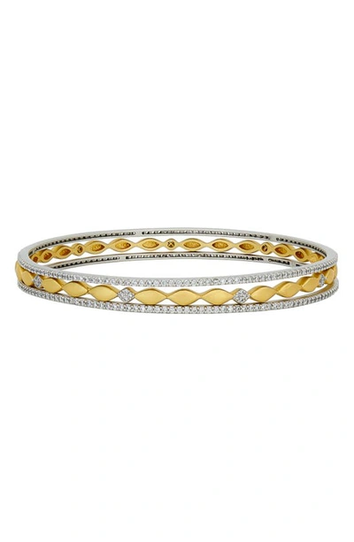 Freida Rothman Petals And Pave Stack Bangle Bracelets, Set Of 3 In Gold And Silver