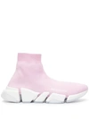 Balenciaga Speed 2.0 Clear Sole Sneakers In Pink White Transparent
