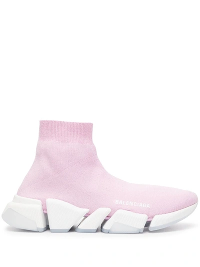 Balenciaga Speed 2.0 Clear Sole Sneakers In Pink/white