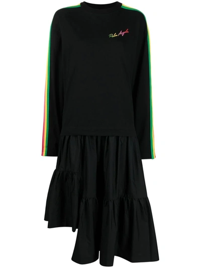 Palm Angels Black Asymmetric Long-sleeve Dress