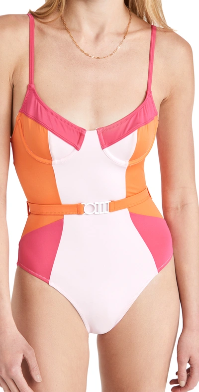 Solid & Striped Spencer Colorblock One-piece Swimsuit In Pink/orange