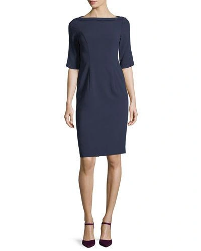 Black Halo 3/4-sleeve Structured Ponte Sheath Dress In Pacific Blue