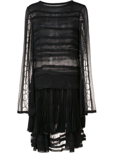 Jason Wu Sheer Panelled Pleated Dress In Black