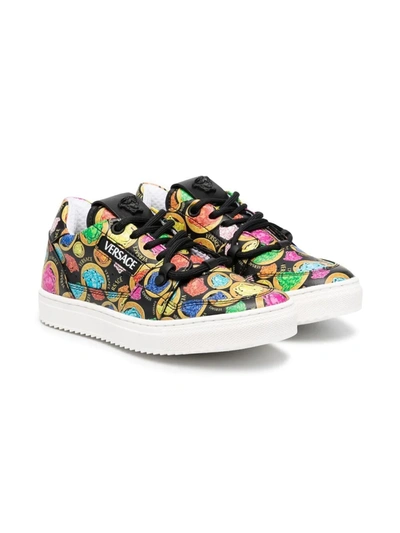 Versace Kid's Allover Medusa-print Low-top Trainers, Sizes 34-39 In Black