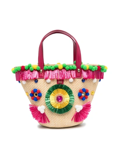 Dolce & Gabbana Kids' Embellished Raffia Effect Tote Bag In Multicolor