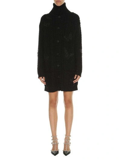 Valentino Knitted Wool Coat In Nero