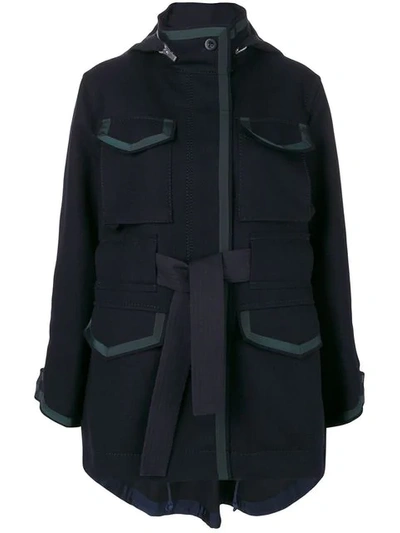 Sacai Belted Midi Parka In Blue
