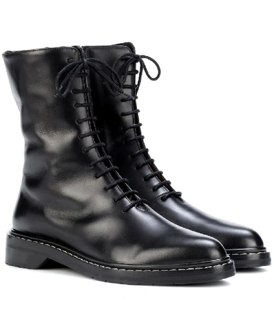 The Row Fara Lace-up Leather Combat Boot In Black