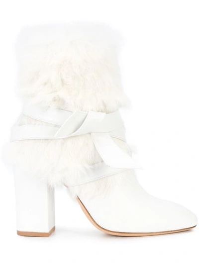 Alexandre Birman 85mm Lora Leather & Lapin Ankle Boots, White In White