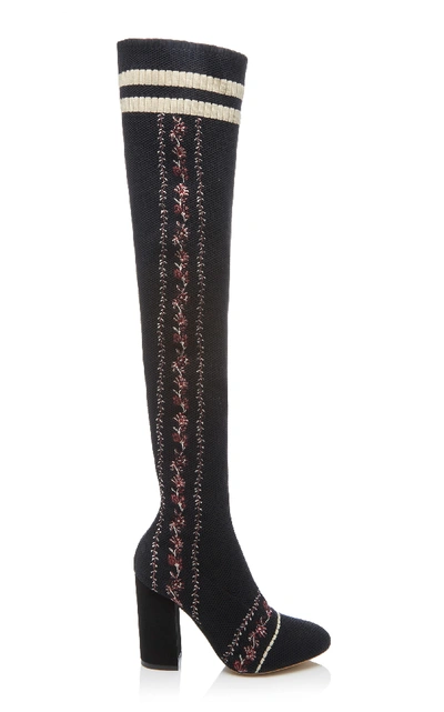 Tabitha Simmons Irina Floral-embroidered Over-the-knee Sock Boot In Black Multi