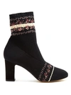 Tabitha Simmons Lara Belle Embroidered Stretch-knit Sock Boots In Black Multi