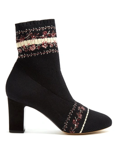 Tabitha Simmons Lara Belle Embroidered Stretch-knit Sock Boots In Black Multi