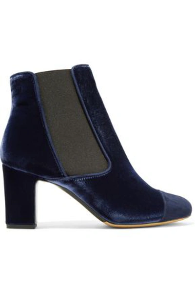 Tabitha Simmons Woman Micki Blossom Embroidered Canvas Ankle Boots Midnight Blue In Cobalt Blue