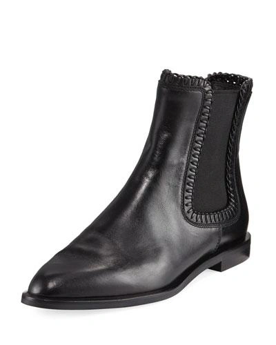 Tod's Whipstitched Flat Leather Chelsea Boot, Black