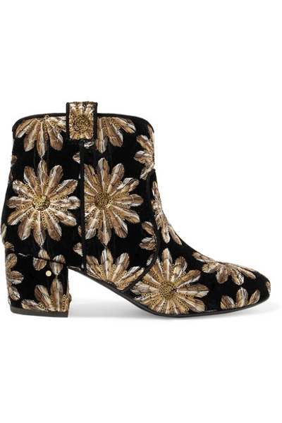 Laurence Dacade Belen Sequin-embellished Embroidered Velvet Ankle Boots In Black