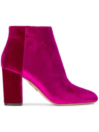 Aquazzura Pink Brooklyn 85 Velvet Ankle Boots