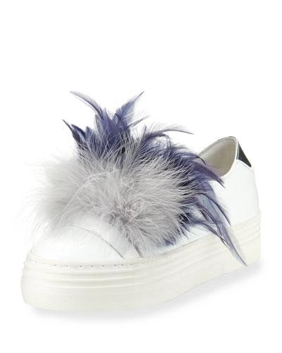 Here/now Tina Feather-embellished Sneaker In White