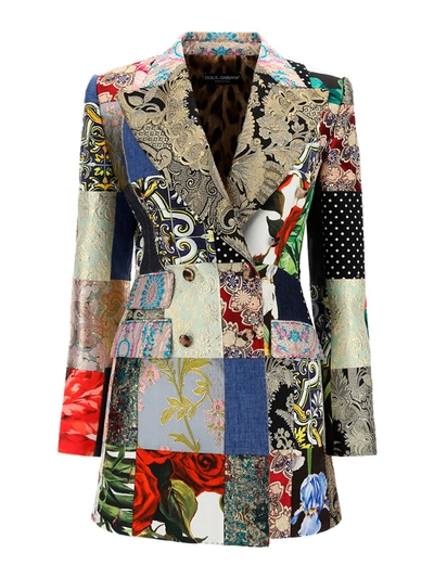 Dolce & Gabbana Sicilian Patchwork Blazer In Multicolor In Multicolour