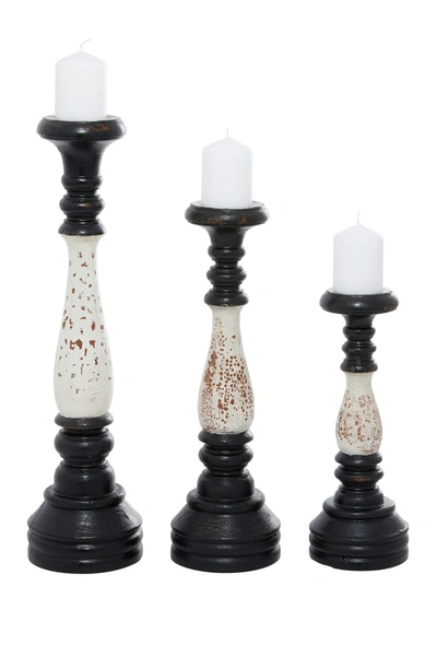 Willow Row Black And White Wood Farmhouse Candlestick Holders