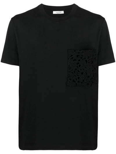 Valentino Floral-embroidered Relaxed-fit Cotton-jersey T-shirt In Black