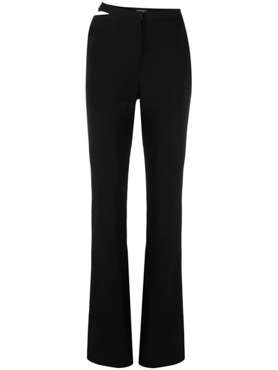 Versace Embellished Cutout Jersey Flared Pants In Black