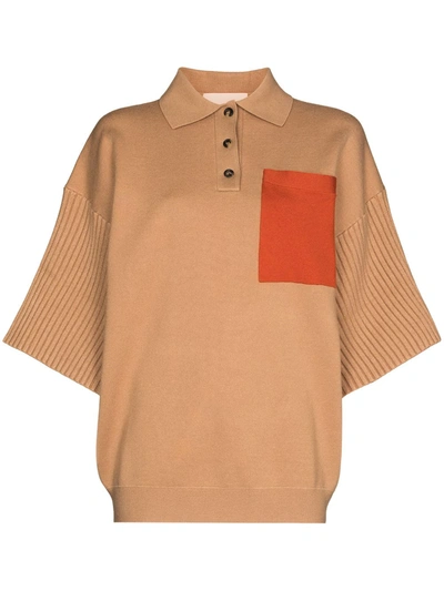 Roksanda Vimy Two-tone Knitted Polo Shirt In Beech