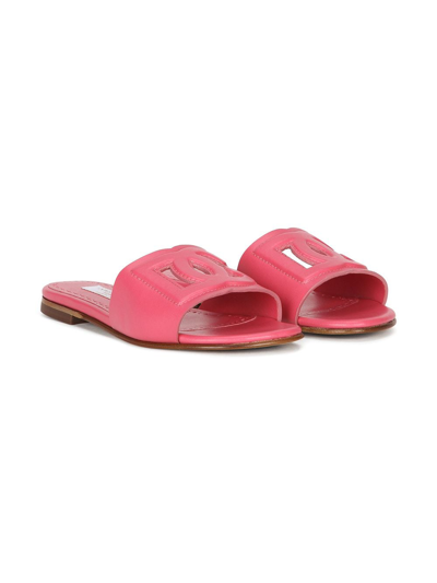 Dolce & Gabbana Kids' Dg Millennials Calfskin Sliders In Rosa