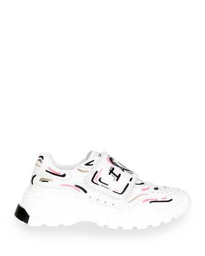 Dolce & Gabbana Girl's Daymaster Love Graffiti-print Chunky Trainers, Kids In Multicolor