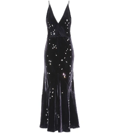 Gabriela Hearst Bridget Crystal-embellished Velvet Midi Cocktail Dress In Dark Eavy Crystals
