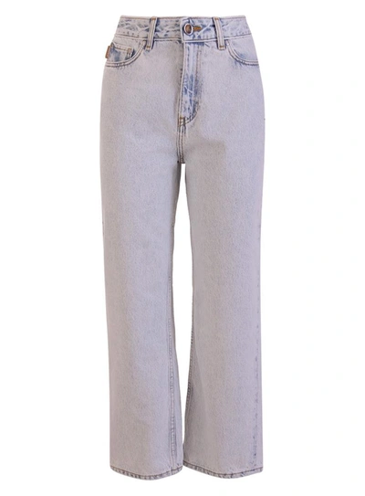 Ganni Washed Denim High-waisted Cropped Jeans In Azzurro