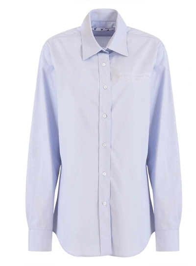 Off-white Slogan Cotton Shirt In Azzurro