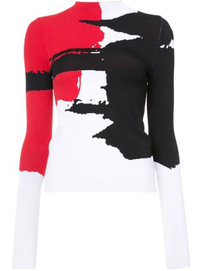 Oscar De La Renta Abstract Jacquard Mock Neck Sweater In Black Pattern