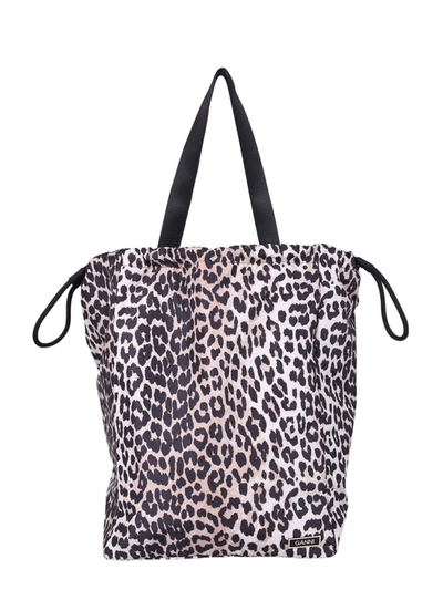 Ganni Leopard Print Bag In Brown