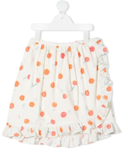Bonpoint Teen Orange-print Ruffle-trim Skirt In Neutrals